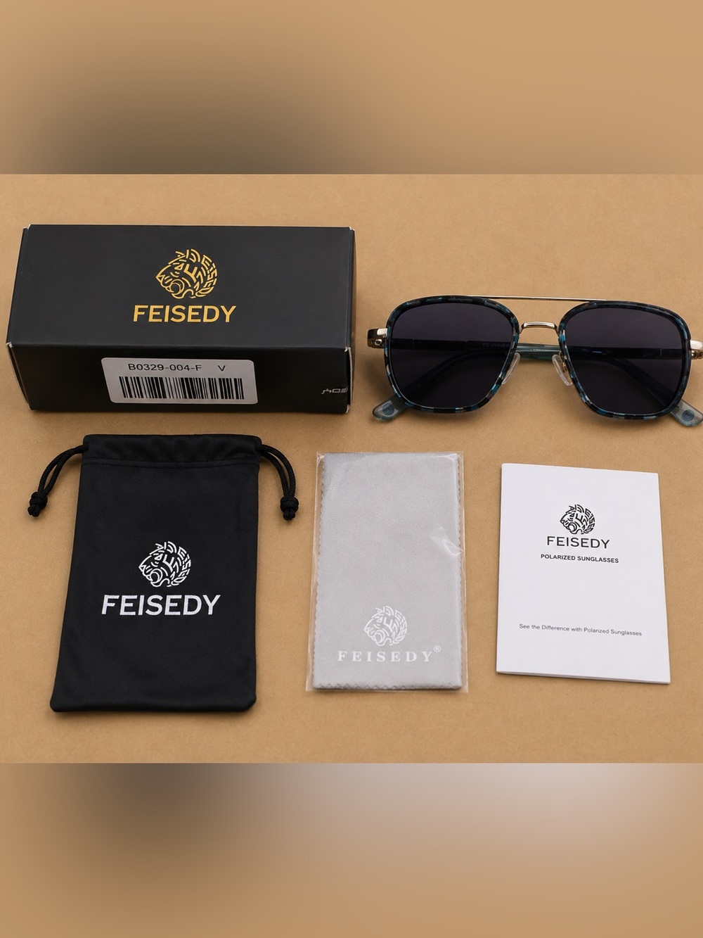 FEISEDY B0329 Polarized Aviator Sunglasses Silver Blue UV400 Retro Square